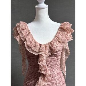 Cinq a Sept Dress 0 Pink Floral Paola Ruched Ruffle Feminine Cocktail Wedding‎